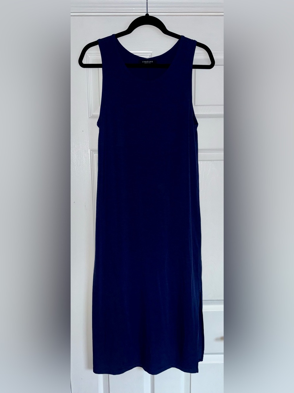 Unbound Merino Wool Navy Blue Scoop Travel Midi Stretch Lightweight Tank Dress S - Picture 5 of 12